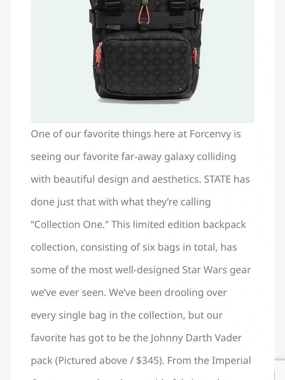 STATE x Star Wars Johnny Darth Vader Backpack RARE Limited Edition Brand New